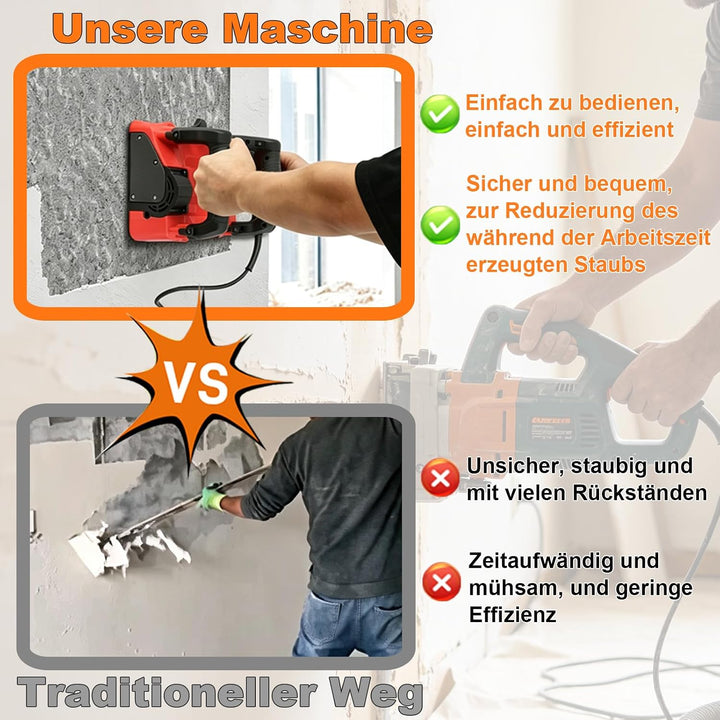 Betonfräse 1600W Mauerfräse Walzenfräse, 1000-4000 U/min Elektrischer Wandhobel Betonschleifer, 1-4m