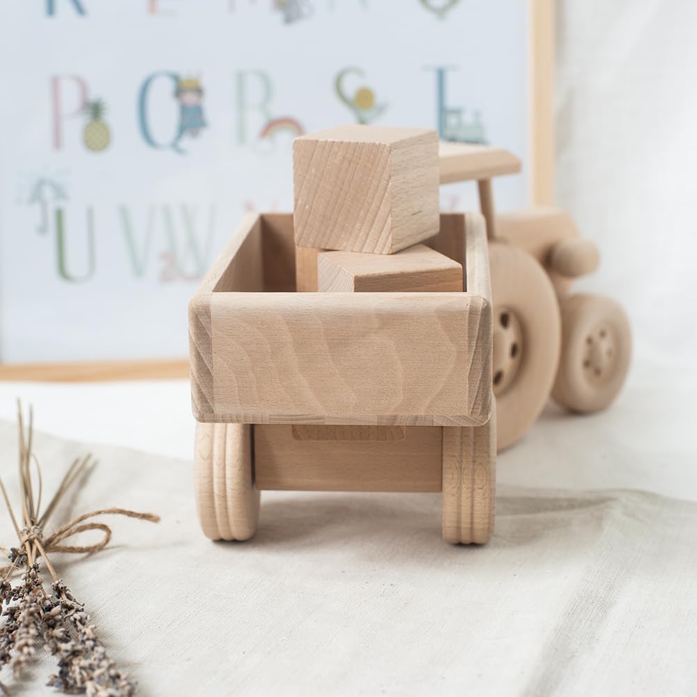 Hofmeister Holzwaren Trecker mit Anhänger, Spielzeug Auto Kinder, oder, Dekoration, aus Buchenholz L