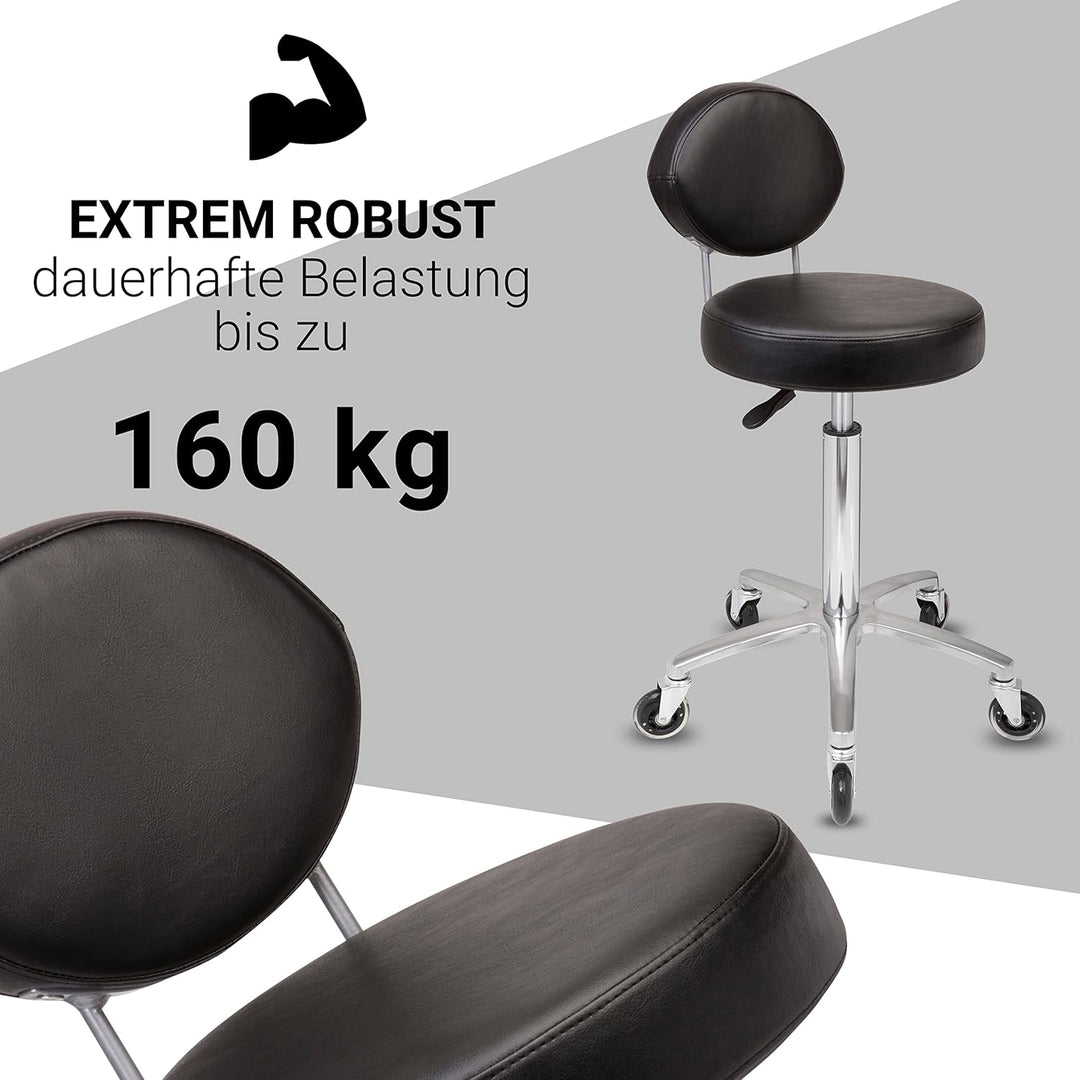 Staboos Rollhocker bis 160 kg - Premium Sitz rund mit Lehne - Praxishocker (Premium Rollen) Drehhock
