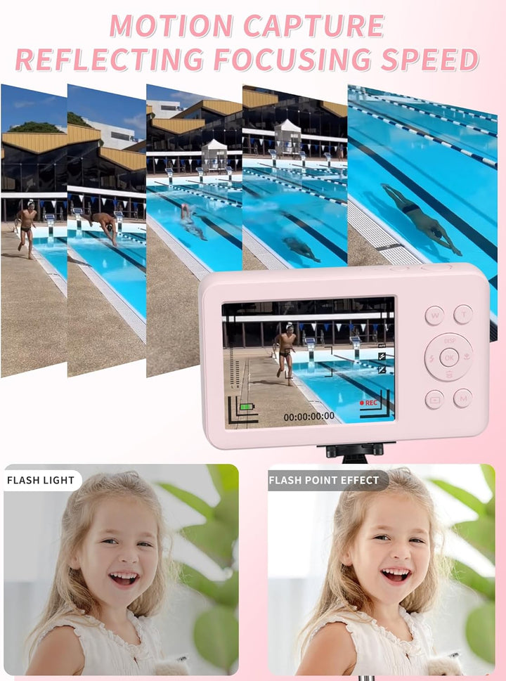MUTRAIN Slide Open Digital Point and Shoot Kamera mit Spiegel, 1080P Fotografie Praxis, Pink, X10, 3