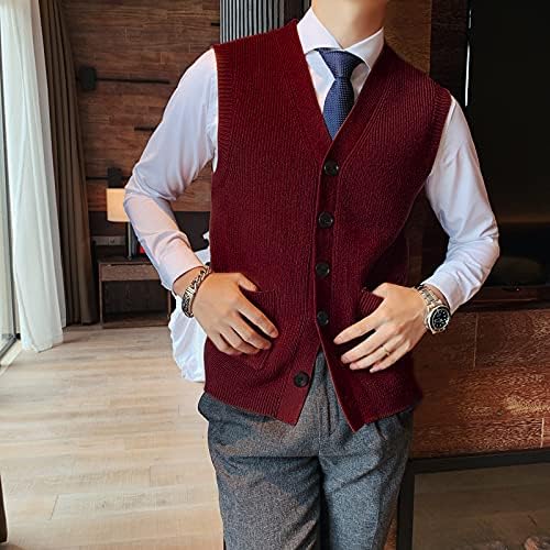 Herren Pullover Weste V-Ausschnitt Ärmellos Strickjacke Gross Big and Tall Vest XL Weinrot, XL Weinr