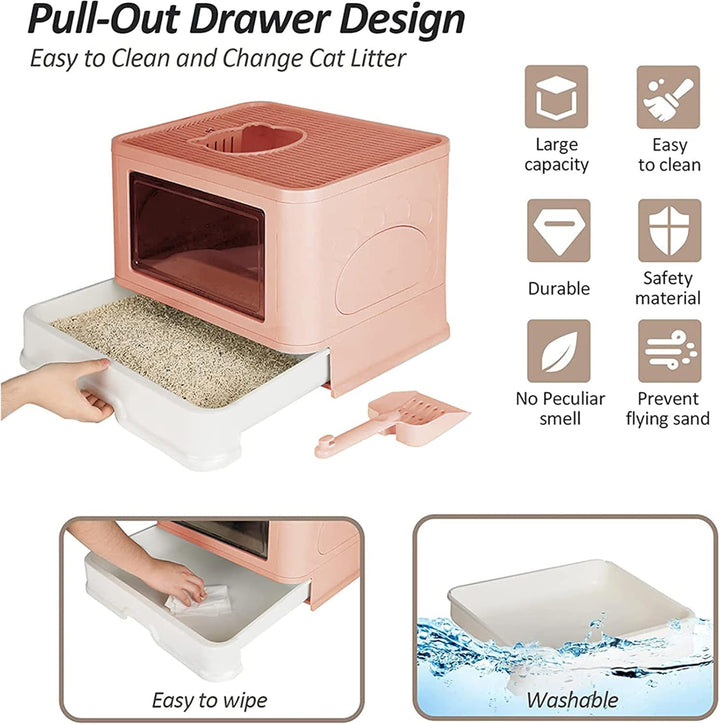 Homewell Katzentoilette mit Deckel und Schaufel, Katzenklo Schrank Schublade Design, Multifunktional
