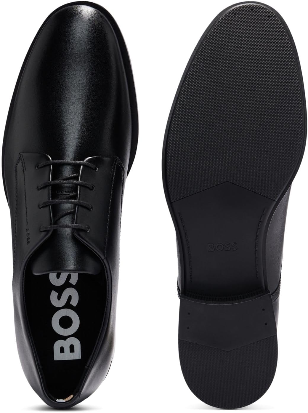 BOSS Herren Colby Derb Leder-Derbys mit Logo-Prägung Grösse 42 EU Schwarz, 42 EU Schwarz