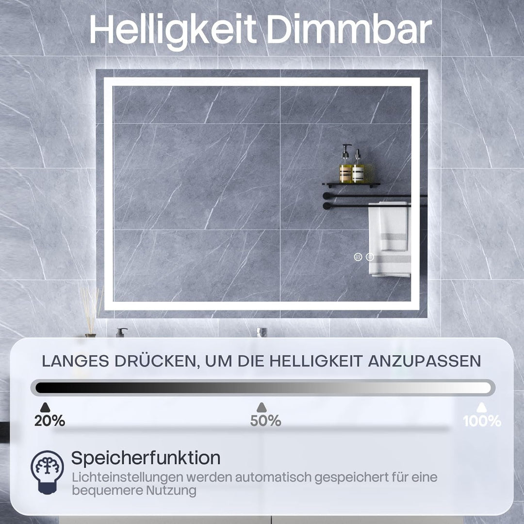 HySail Badspiegel mit Beleuchtung, 5mm Hochauflösender Silber-Spiegel, 3 Farbtemperaturen & Dimmbare