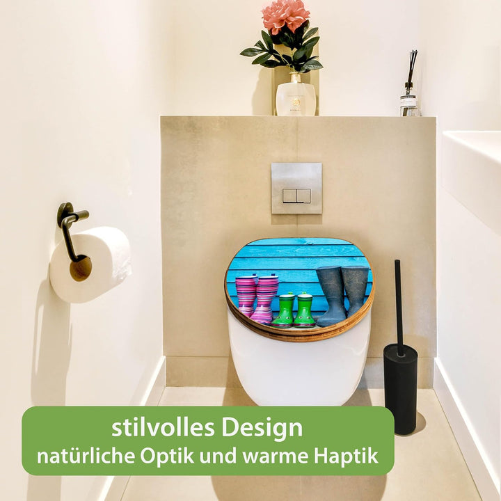 banjado Design WC Sitz Bambus Absenkautomatik 45,8x37,5cm - Toilettendeckel mit Absenkautomatik Holz