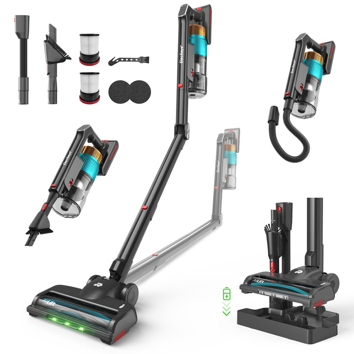 ElecKeys Akku Staubsauger 55000Pa/650W/65Min, Staubsauger Kabellos mit Lade-/Aufbewahrungsstation, F