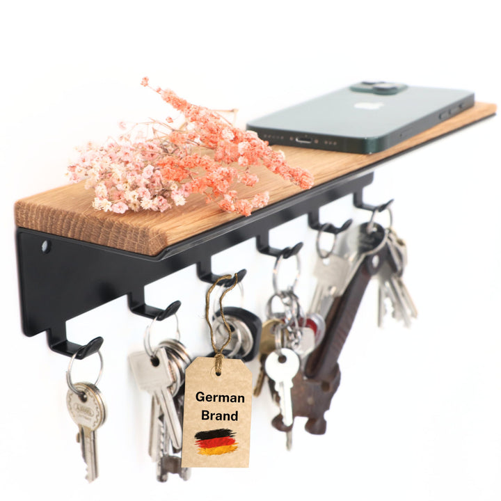 Astrein® | Schlüsselbrett mit 6 Haken | Schlüsselboard aus Holz | Eiche | Wandorganizer | Schlüsselk