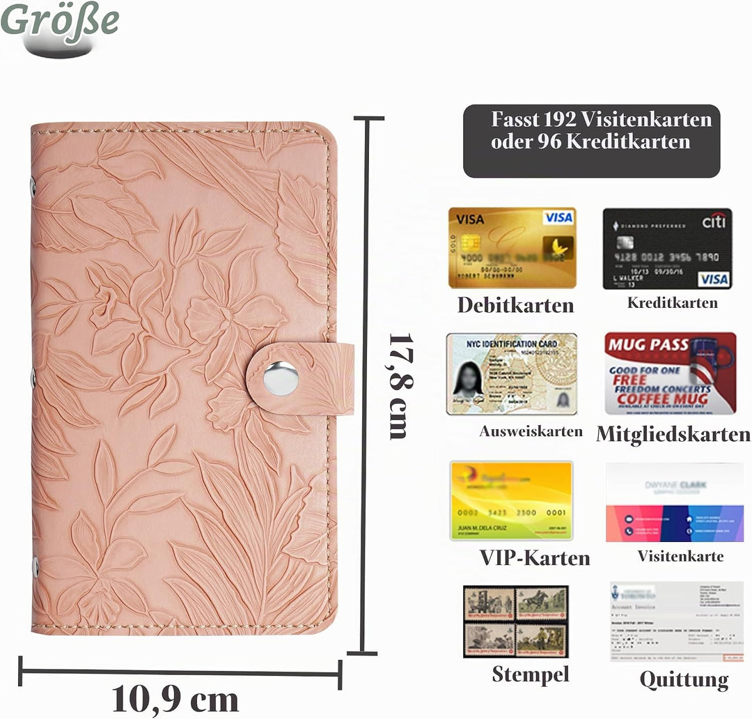 PU-Leder Visitenkartenmappe für 96 Karten Ideal für Büro und Praxis Visitenkartenbuch Kundenkarten K