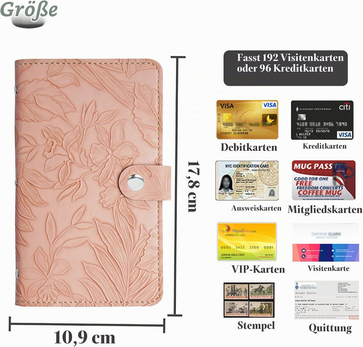 PU-Leder Visitenkartenmappe für 96 Karten Ideal für Büro und Praxis Visitenkartenbuch Kundenkarten K