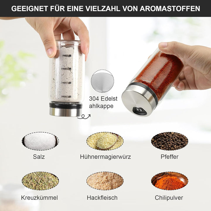 200ml Gewürzgläser mit Streueinsatz, 4 Stück Borosilikatglas Gewürzstreuer mit 4 Gewürzlöchern für K