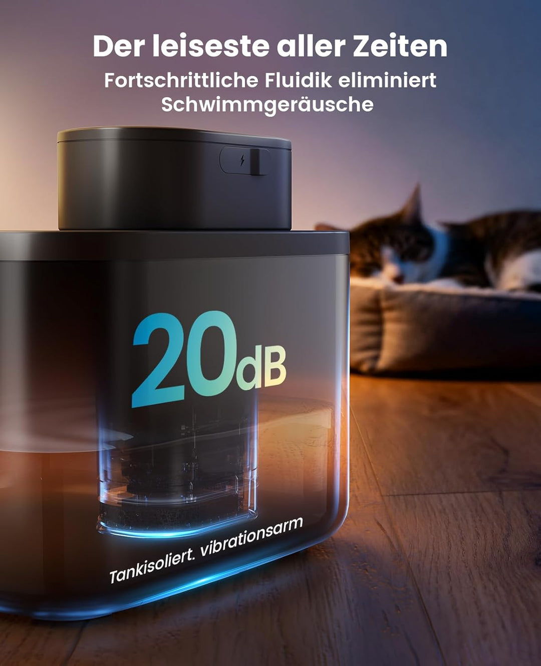 oneisall katzenbrunnen kabellos, 2.2 L trinkbrunnen für Katze kabellos mit bewegungsmelder, 20 dB ul