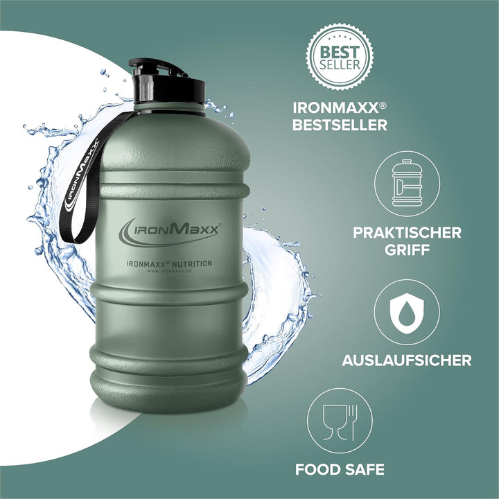 IronMaxx Water Gallon - Frosted Mineral Green 2200ml | BPA & DEHP frei | auslaufsichere Trinkflasche