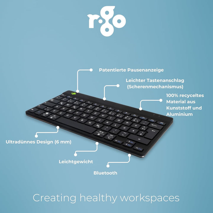 R-Go Compact Break Tastatur Maus Set Kabellos - QWERTZ (DE) - Bluetooth - Ergonomische Funktastatur