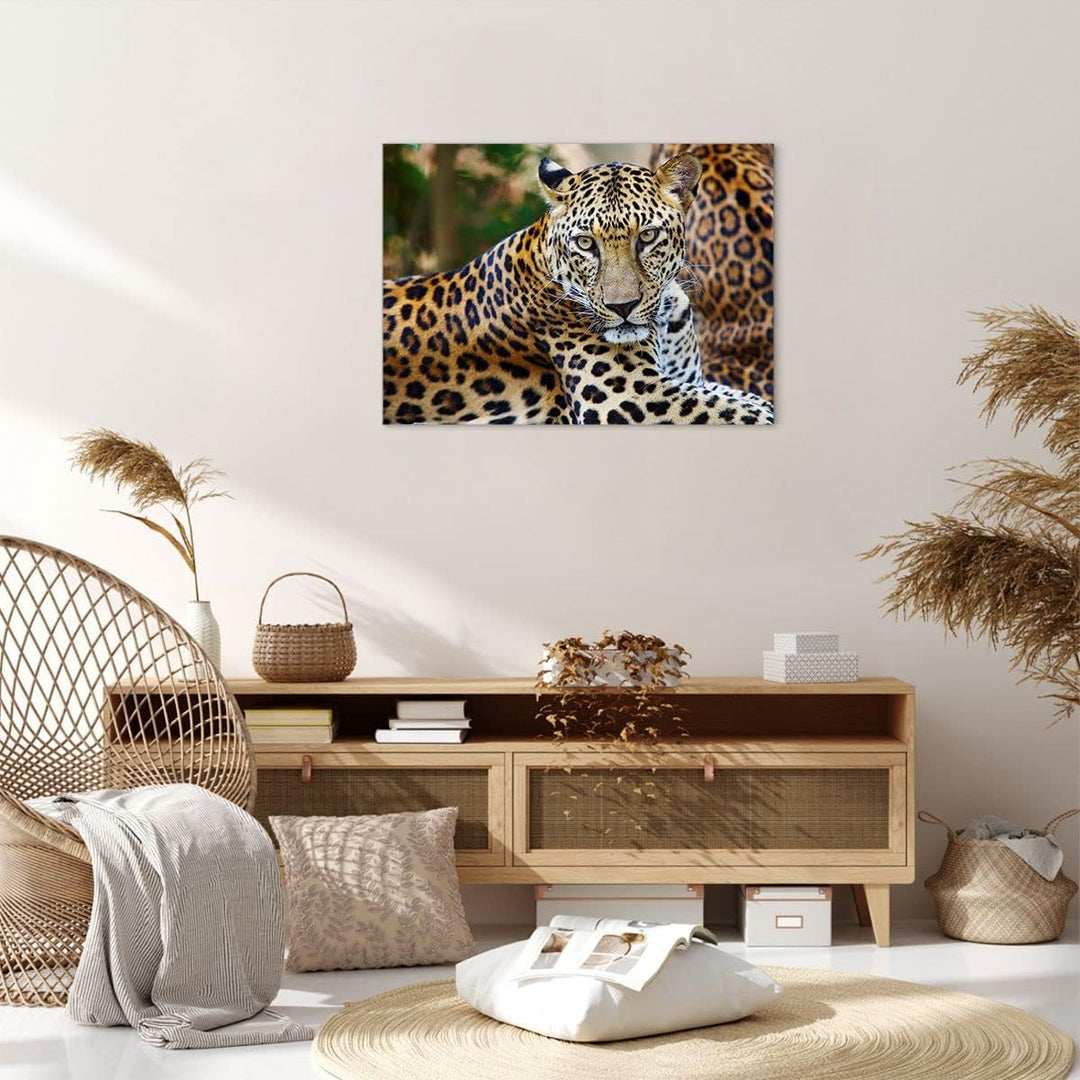 Bilder auf Leinwand Leopardpanther Katze Tier Savanne Leinwandbild 70x50cm Wandbilder Dekoration Woh