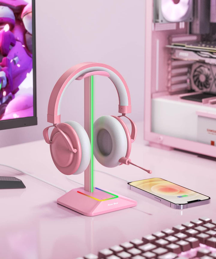 New Bee Kopfhörer Ständer RGB Headset Halterung mit USB Typ-C Ladegeräten und Datenübertragung Unive