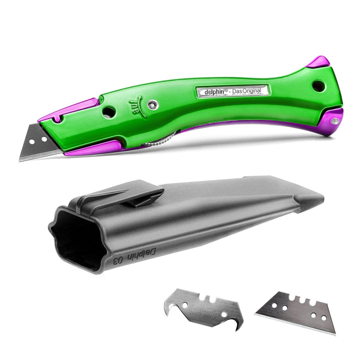 Delphin®-03 Teppichmesser, Style Edition, Feststehende Klinge, Profi Cuttermesser, Alu, Klingen und