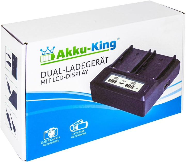 Dual Akku-Ladegerät kompatibel mit Panasonic VW-VBN130, VW-VBN260 - mit USB-Anschluss, LCD-Display u