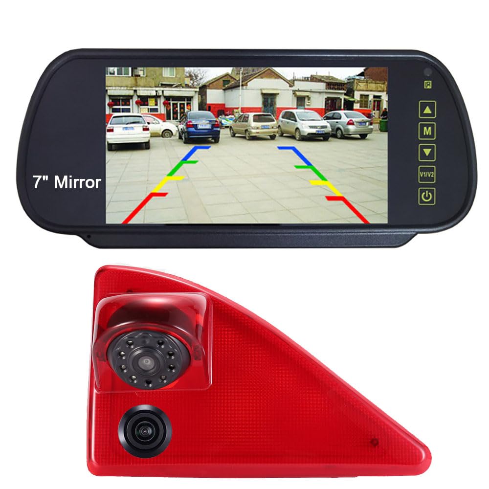 Dual Rückfahrkamera mit 3. Bremsleuchte, Doppel Linsen Rickfahrkamera+7'' LCD-Rückspiegel für Nissan