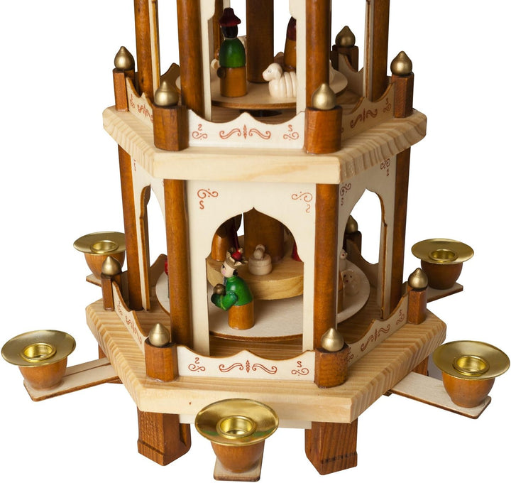 Brubaker Weihnachtspyramide Holzpyramide - Natur - 3 Etagen - 45 cm Höhe - handbemalte Figuren Natur