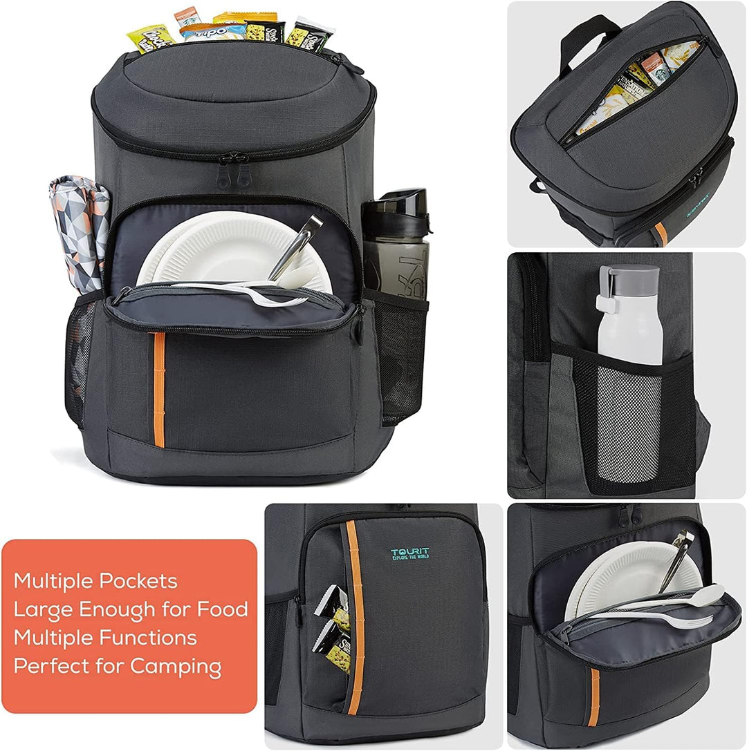 TOURIT Kühlrucksack Leichter Rucksack 28L mit Flaschenöffner Hält 30 Dosen Dunkelgrau, Dunkelgrau