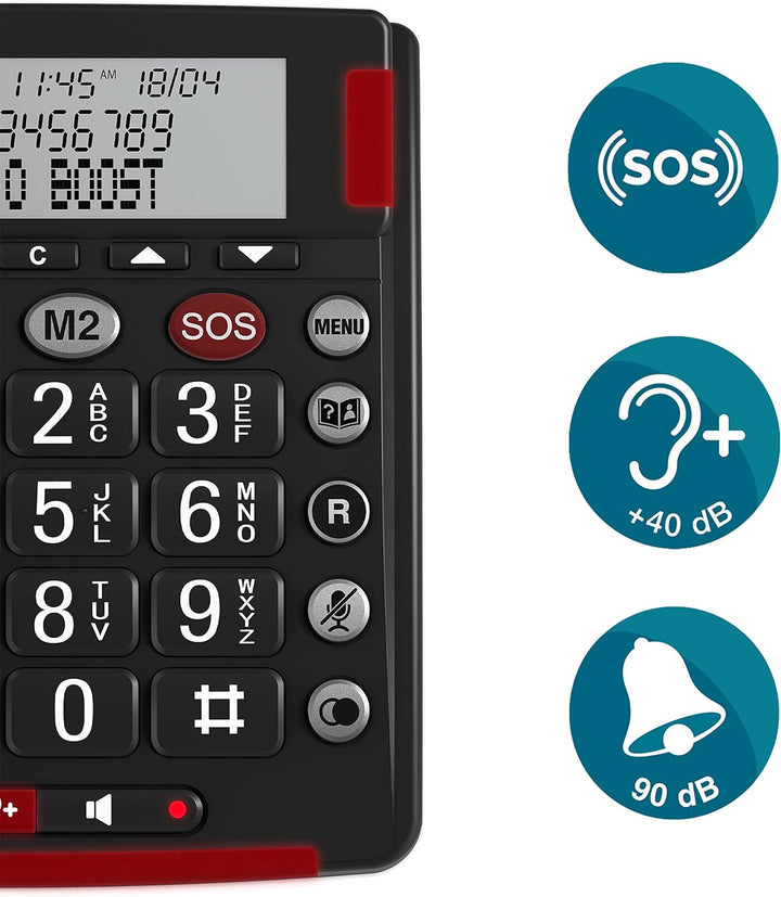 Amplicomms BigTel 50 Alarm Plus, schnurgebundenes Grosstasten-Telefon, mit SOS Taste und Notfallarmb