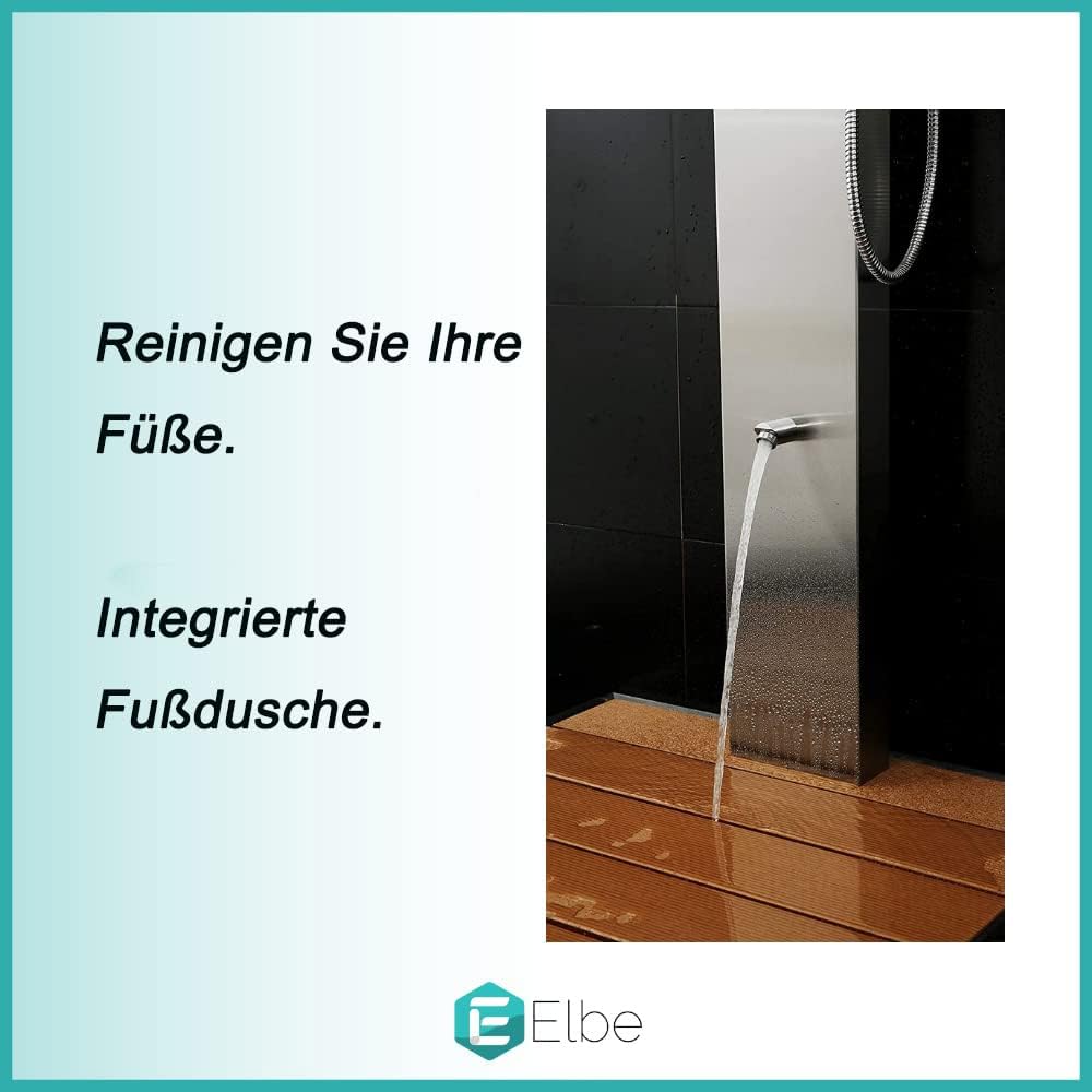 Elbe® Gartendusche aus gebürstetem Edelstahl 304, Überkopfdusche, Fussdusche und Handbrause, mit Ein