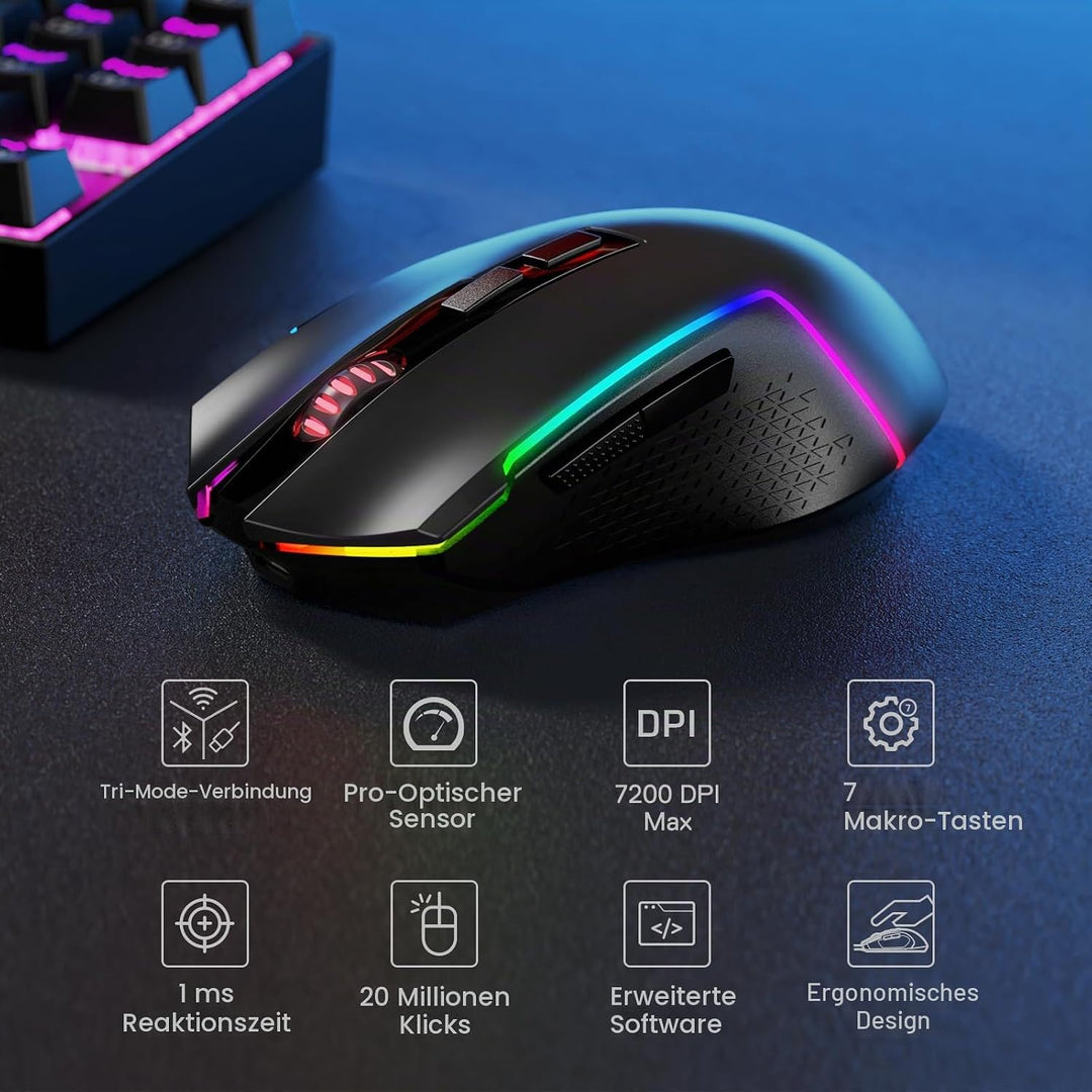 Redragon BS136 Gaming-Tastatur- und -Maus-Kombination, 75% K628 Tri-Mode-kabellose mechanische RGB-T