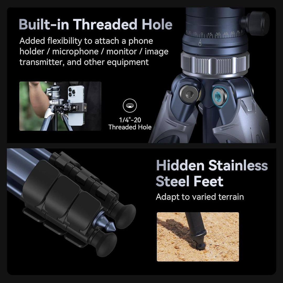 SMALLRIG Lightweight Travel Tripod, Kamerastativ mit kompakter, unkonventioneller Mittelsäule, 360°-
