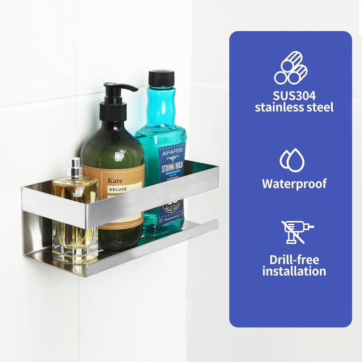 Duschablage Ohne Bohren mit 4-Haken,Duschregal aus Edelstahl SUS304 Duschregal Wandmontage Badregal,