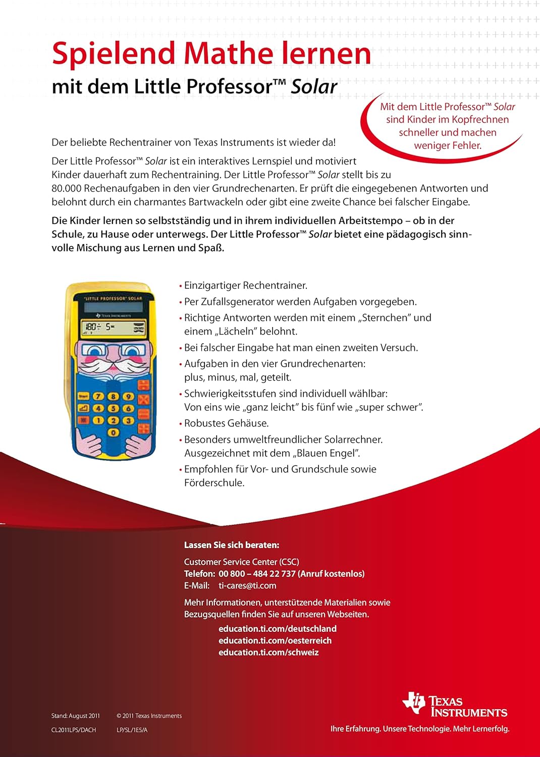 Texas Instruments Little Professor Rechentrainer (für Vor- und Grundschule, Solarbetrieben, mit 80.0