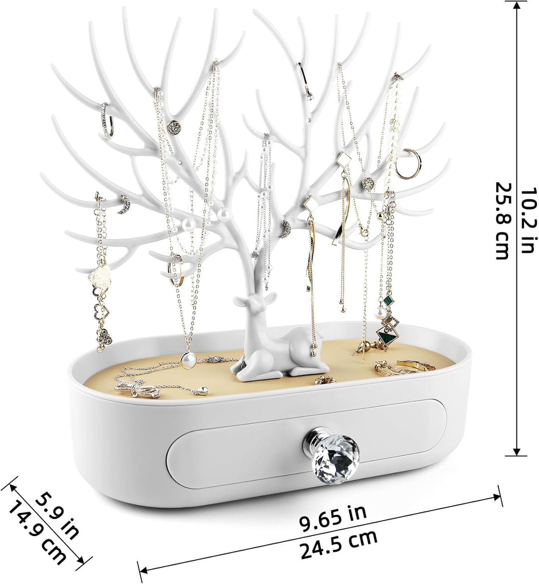 MORE&LESS Geweih Ornament Display Rack mit Schublade Kristall Griff Baum Turm hängende Aufbewahrungs