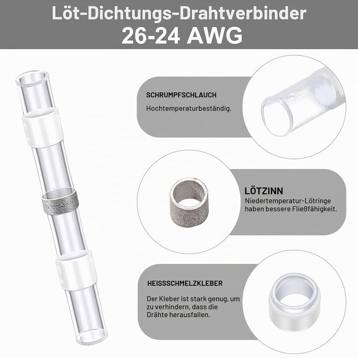 Hotop 300 Stück 26-24 AWG Lötdichtung Draht Anschlüsse Wärmeschrumpf Stossverbinder Wasserdichter Is