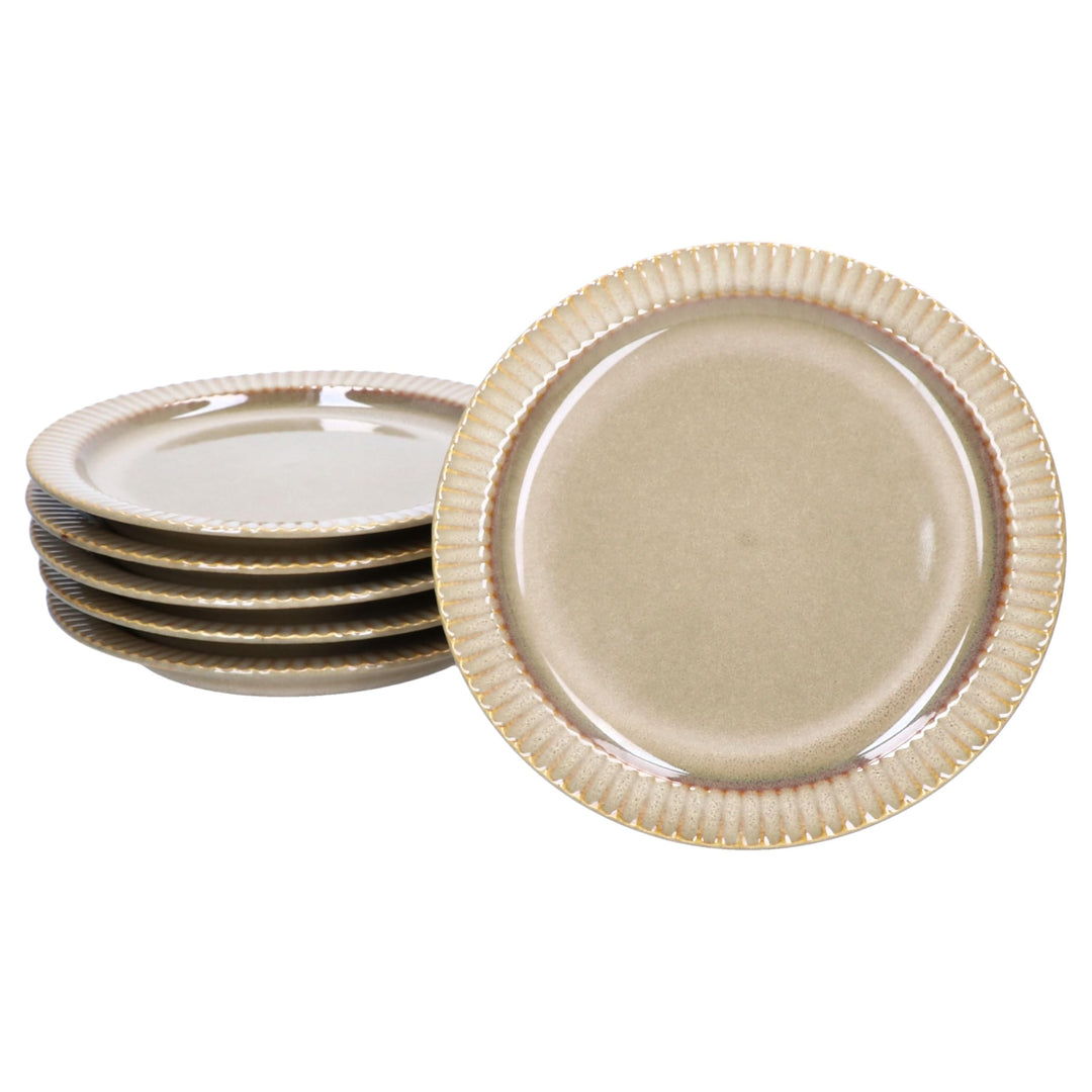 MamboCat Bistro 6er Set Kuchenteller | Ø 22 cm | braunes Dessertteller-Set aus Steingut mit Retro-De