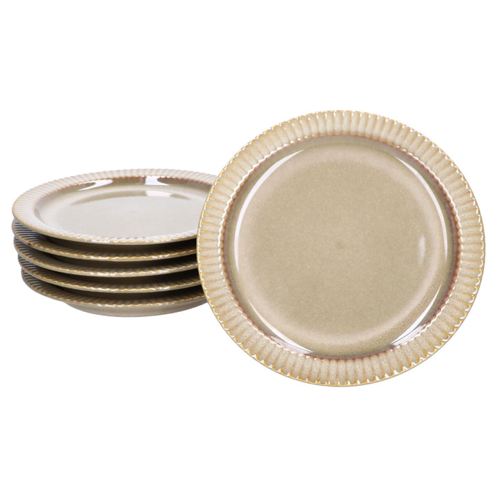 MamboCat Bistro 6er Set Kuchenteller | Ø 22 cm | braunes Dessertteller-Set aus Steingut mit Retro-De