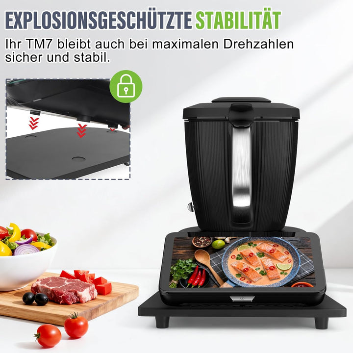Gleitbrett für Thermomix TM7,Brett für Thermomix mit 360° Rollen Vertiefungen, Bambus Rollbrett Slid