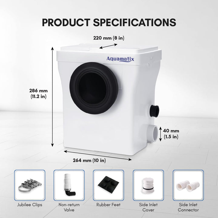 Aquamatix Cubo 400W Hebeanlage 145L/min Abwasserpumpe mit Kohlefilter 3 Eingänge für Toiletten, Wasc