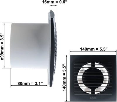 EUROPLAST Ø 100mm Bad-Lüfter mit Feuchtesensor und Timer Leise Ventilator - Kunststoff - Anthrazit Ø