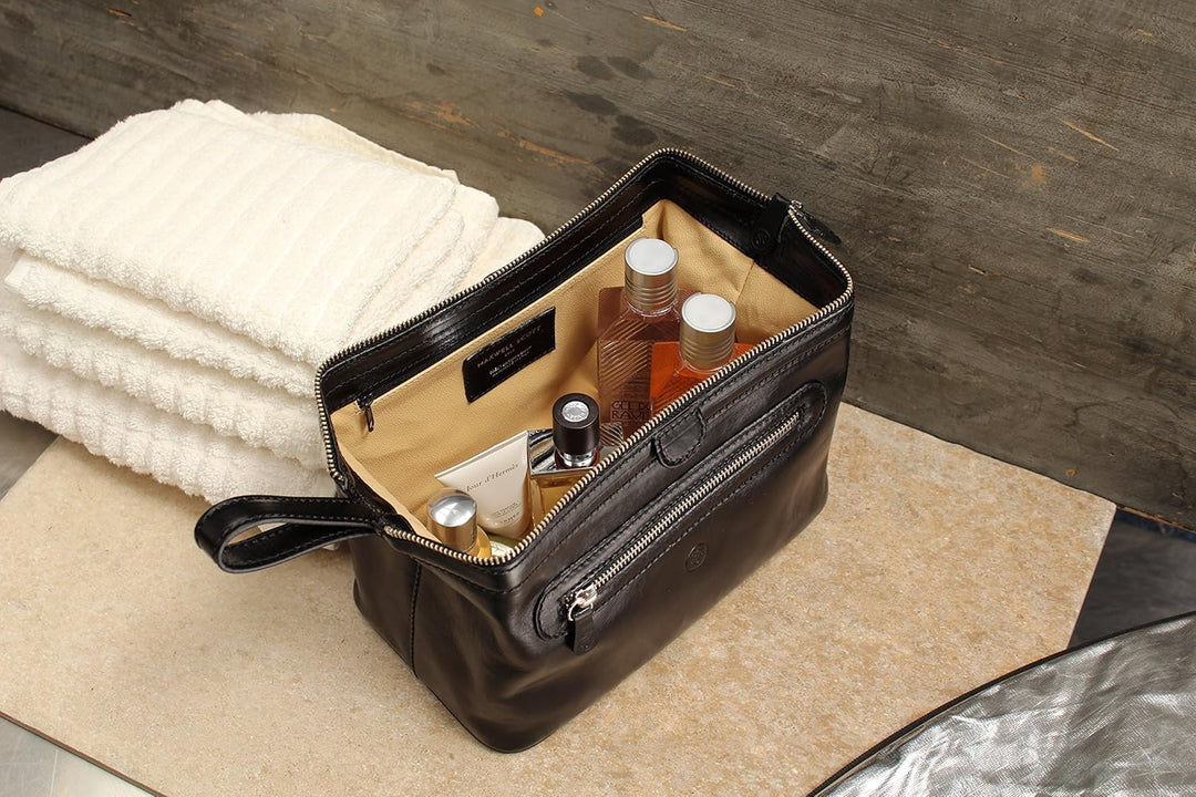 Maxwell-Scott Luxus Leder Kulturtasche (DunoL), Schwarz, large Schwarz Nicht-personalisierte, Schwar
