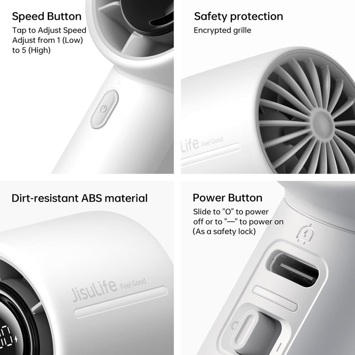 JISULIFE Handventilator Mini, 5000 mAh Handventilator Akku Aufladbar, Kühlung bis zu 28 Stunden, 5 G