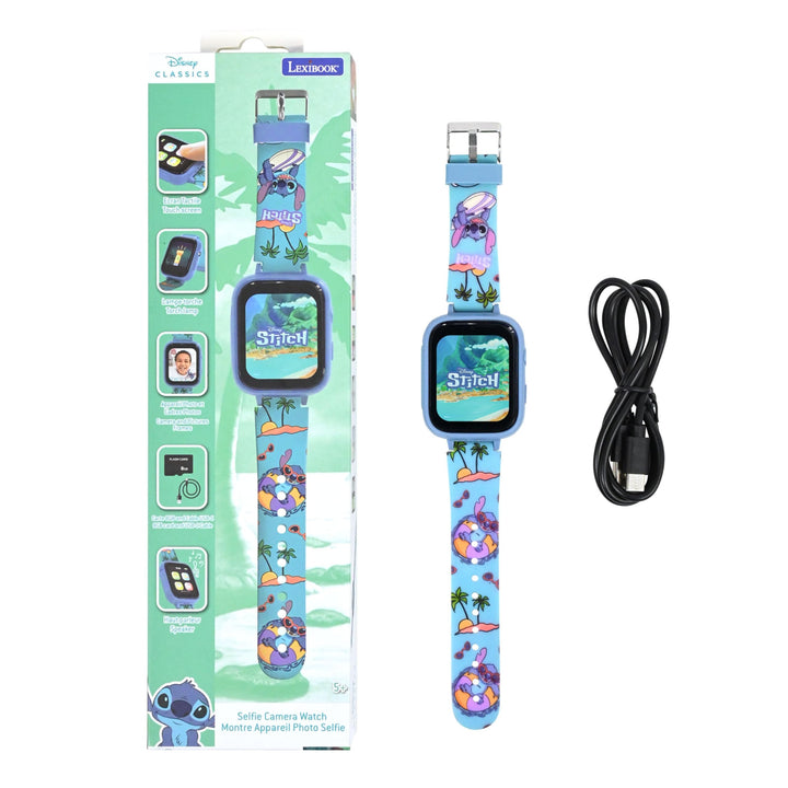 Lexibook, Disney Stitch, Selfie-Kamera-Uhr, HD-Touchscreen, 720p-Kamera, MP3-Player, integrierter La