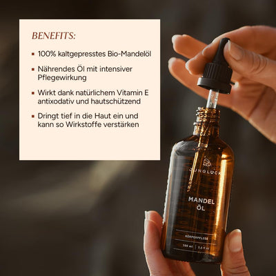 JUNGLÜCK Mandelöl BIO kaltgepresst 100ml - Vegan | 100% rein, natürliches Öl pflegt besonders trocke