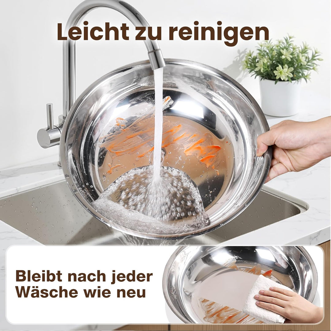 WARMOUNTS Chafing Dish 2er Set 7,5L Gold &amp; Silber, Speisenwärmer Buffet Rund Edelstahl mit Glasdecke
