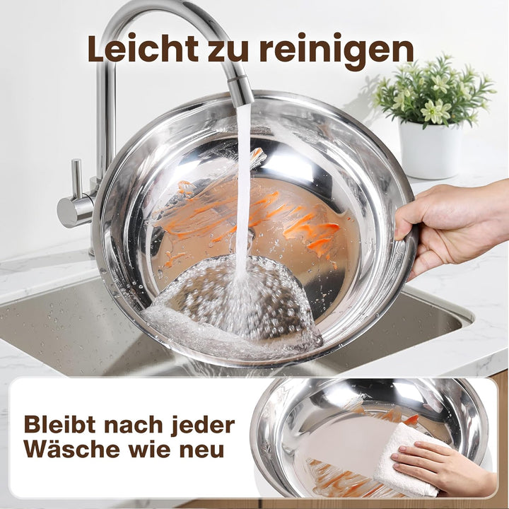 WARMOUNTS Chafing Dish 2er Set 7,5L Gold &amp; Silber, Speisenwärmer Buffet Rund Edelstahl mit Glasdecke