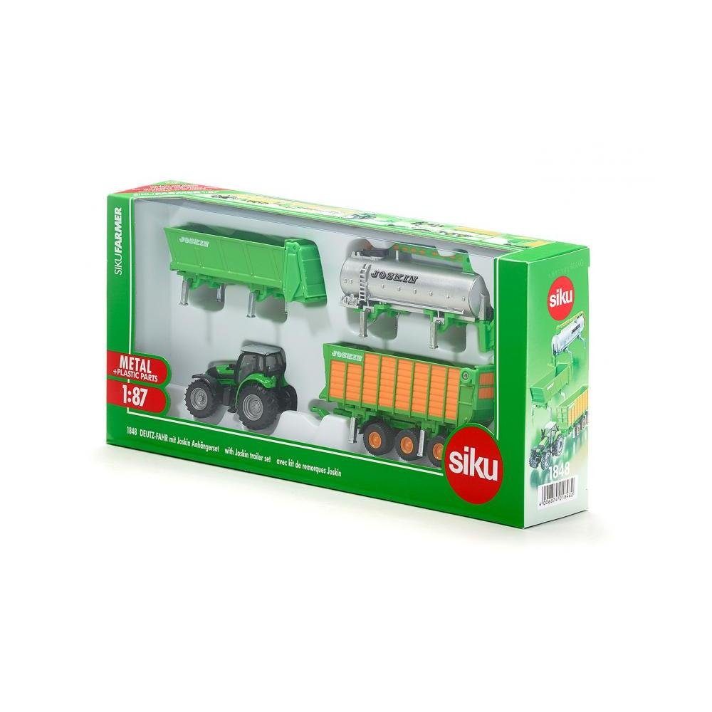 Siku 1848, DEUTZ-FAHR Traktor mit Joskin Anhängerset, 1:87, Metall/Kunststoff, Grün, 5-tlg, Mit Wech