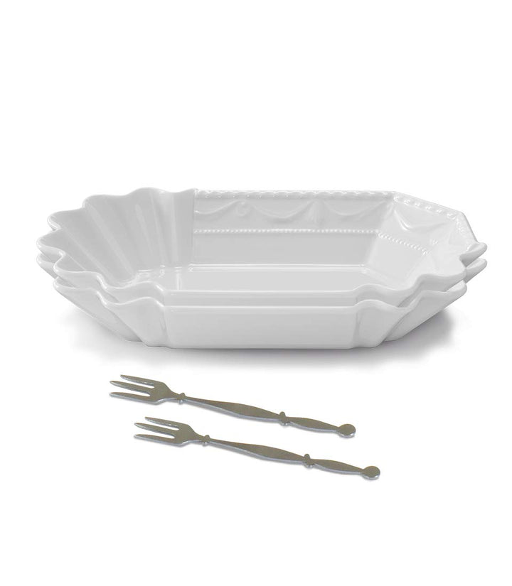 KPM Berlin KURLAND Currywurstschalen-Duo-Set mit 2 Piekern, Porzellan, Schalen-Set, Pommesschalen, h