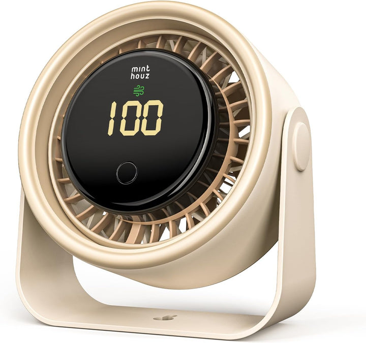 Minthouz 3000mAh Wiederaufladbarer USB-Ventilator,Leiser Tischventilator mit LED-Anzeige,4 Geschwind