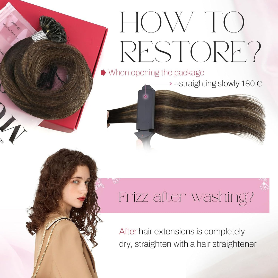 Moresoo Bonding Extensions Echthaar 35 cm U Tip Extensions Unsichtbare Haarverlängerungen #2/6/2 Dun