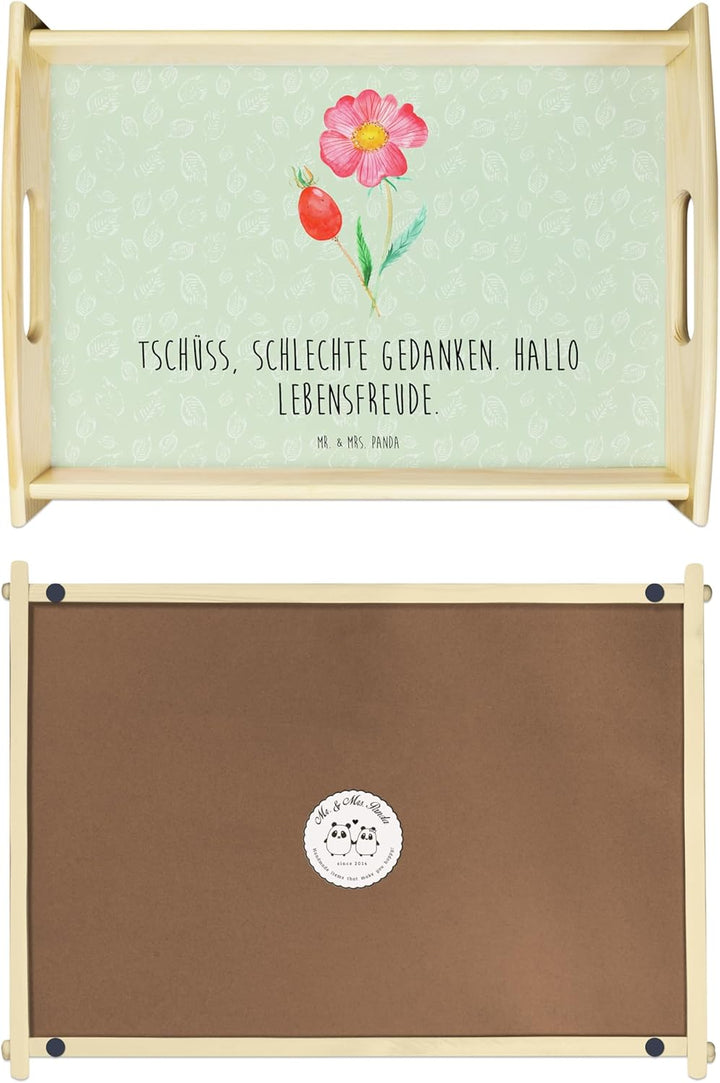 Mr. & Mrs. Panda Serviertablett Hagebutte - Geschenk, Blume, Pflanzen, Frühstückstablett, Sommer Dek