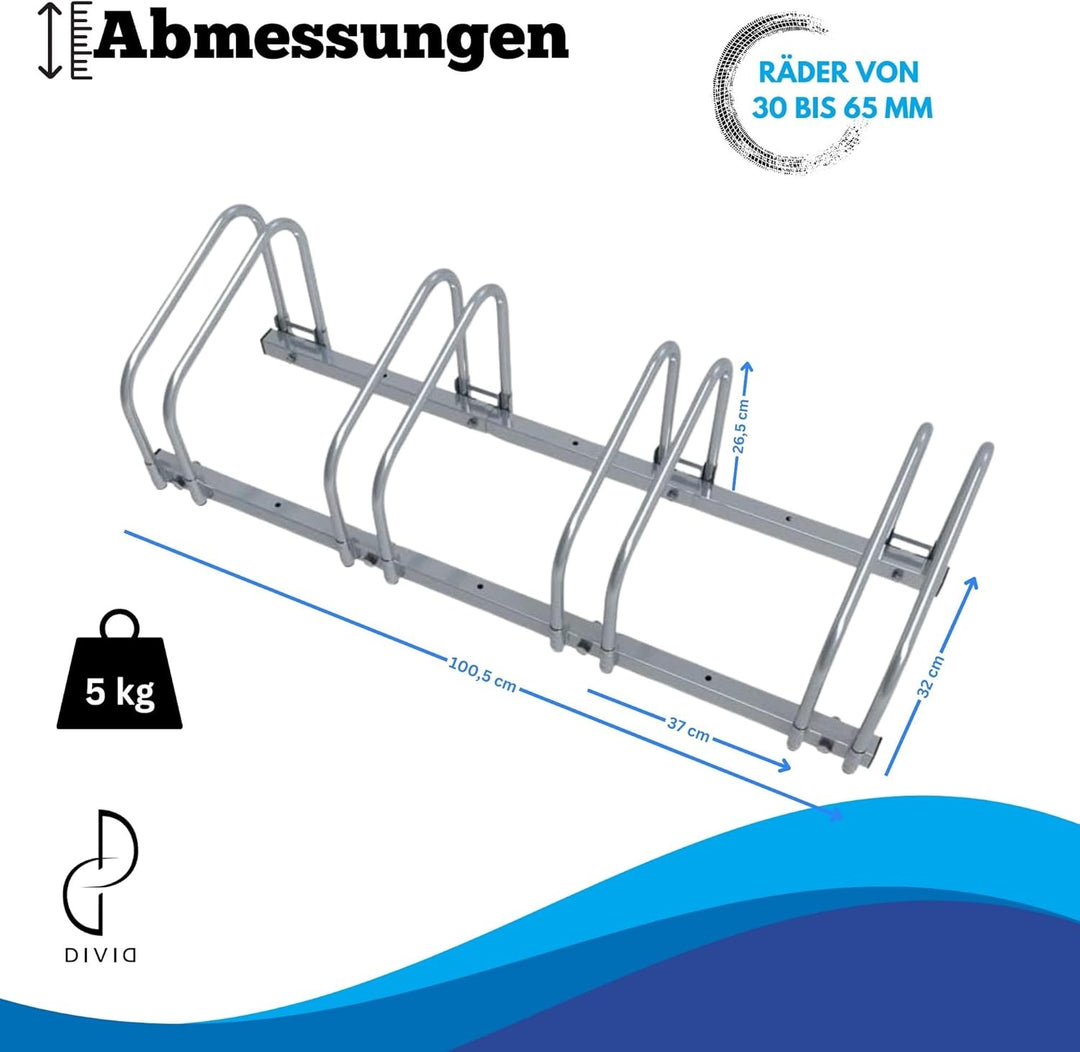 DIVID® Fahrradständer für Fahrräder, Mehrfachständer, 37cm Abstand zwischen den Rädern,Boden oder Wa