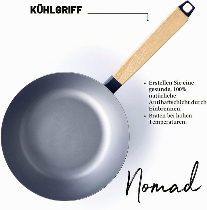 Beka Carbonstahl Wokpfanne Induktion und Barbecue, mit hitzeabweisendem Griff aus Holz, ohne Deckel,